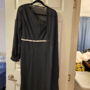 Elegant Black Long Sleeve One Shoulder Dress with  Crystals Accent